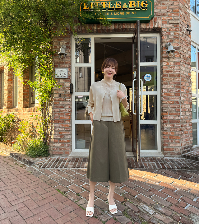 Pleated one-button linen cardigan