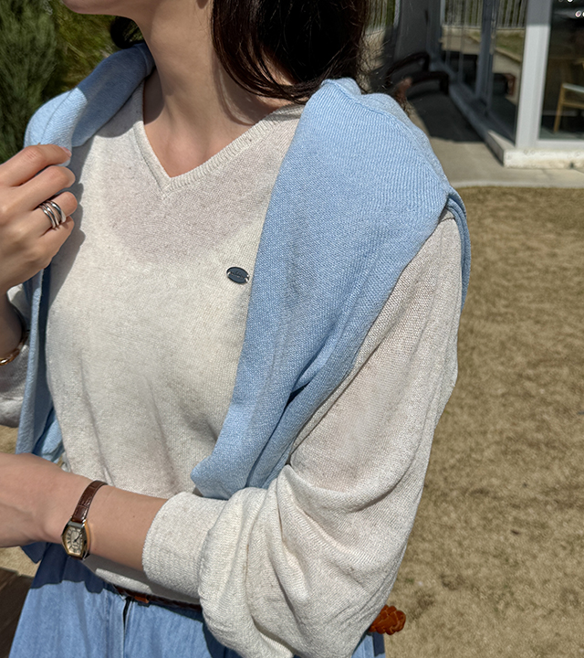 Macaron V-neck Linen Knit