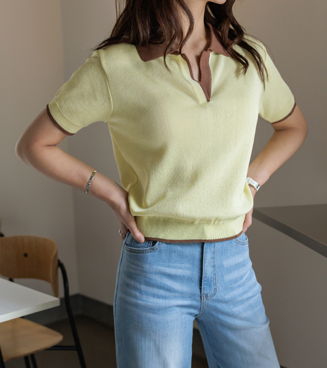 Ronne Open Collar Color Block Knit