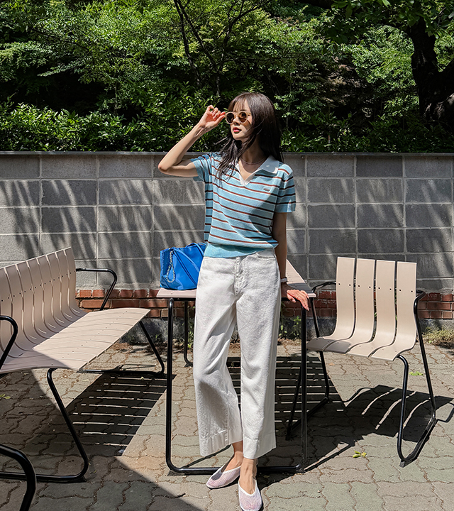 Cream wide cropped pants