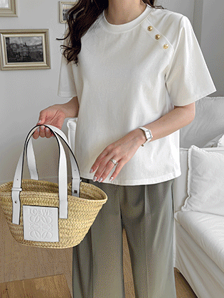 Lynette Gold Button Short Sleeve T-shirt