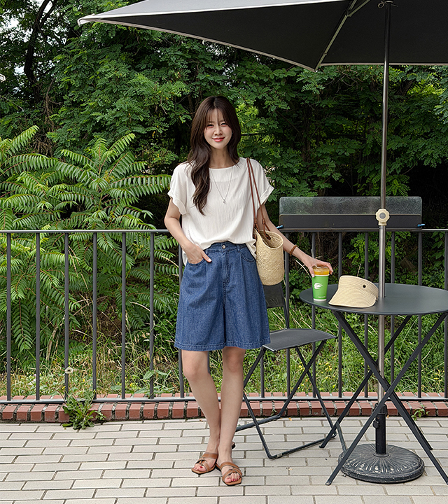El Linen Pintuck Denim Pants