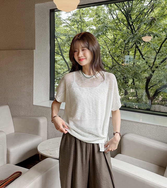 Mesh knitting button wrap knit