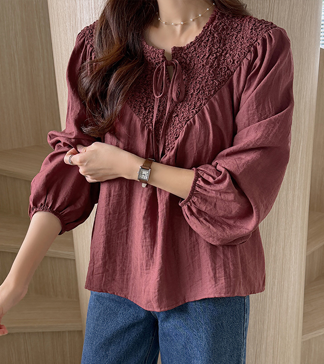 Lillian Popcorn Shirring Blouse
