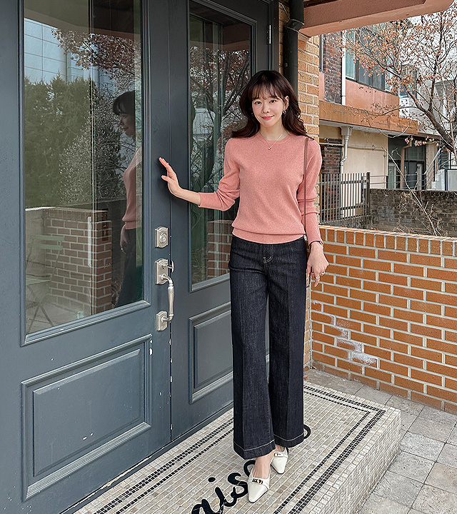 Non-faded straight denim pants