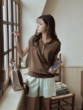 button collar cap sleeve knit