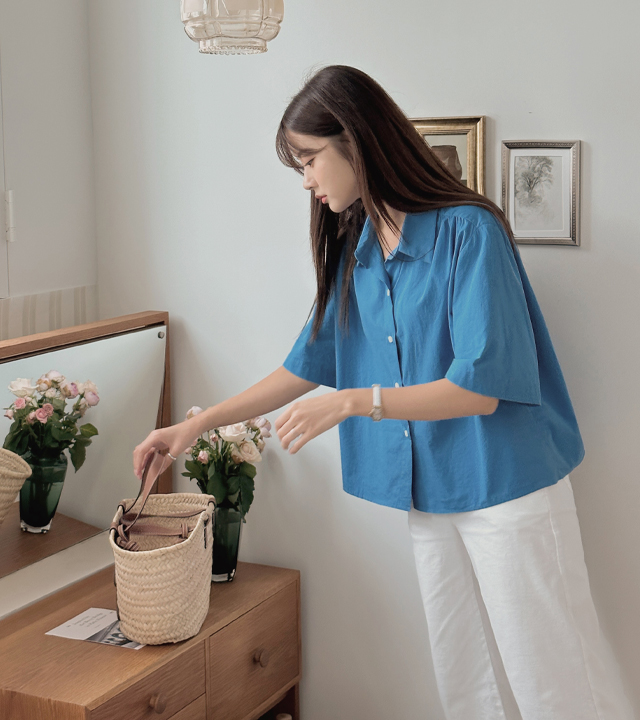 Seraphine shirring short-sleeved shirt