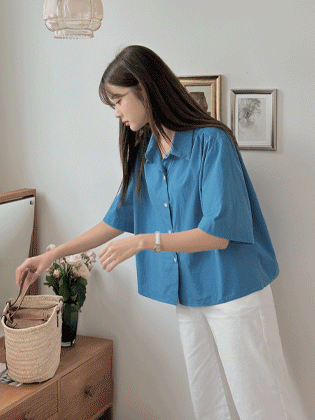 Seraphine shirring short-sleeved shirt