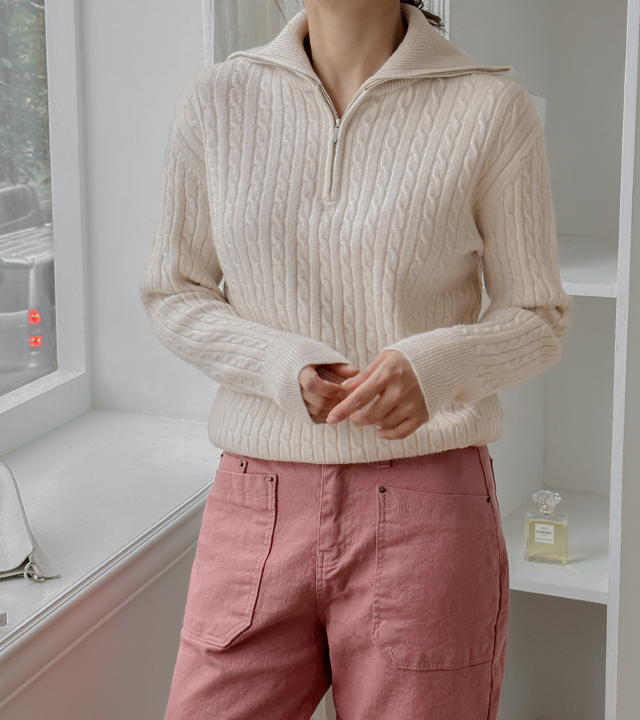 Fiona Twisted Half Zip Up Knit