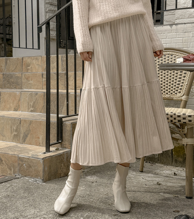 Combination velvet pleated banding skirt