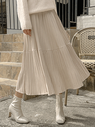 Combination velvet pleated banding skirt