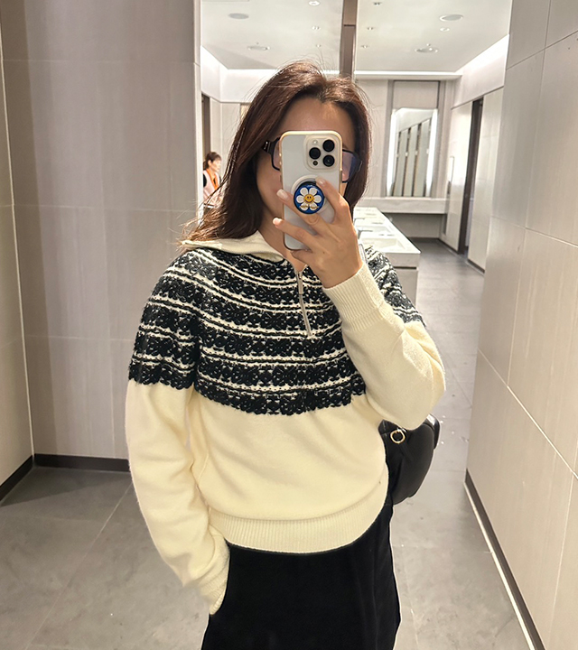 Tria lace half zip-up knit