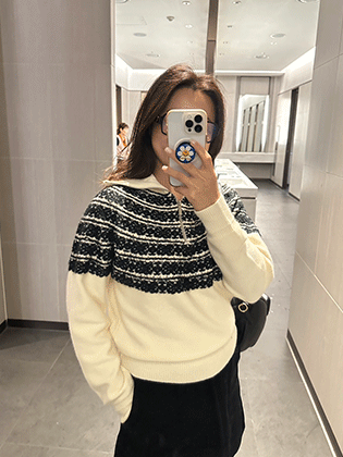 Tria lace half zip-up knit