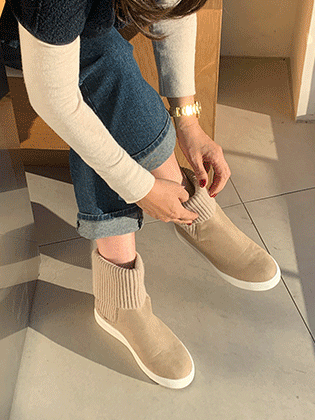 Knit color block suede ankle boots