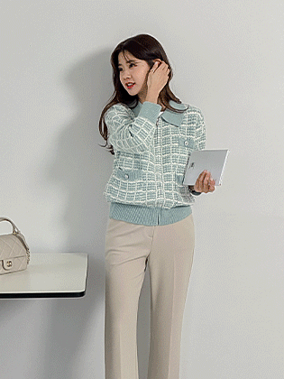 Tweed knit zip-up cardigan