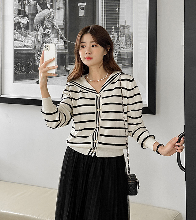 Sarah color combination knit cardigan