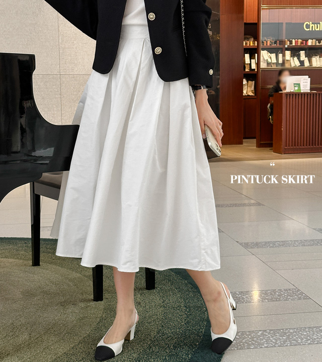 View pin tuck A-line skirt