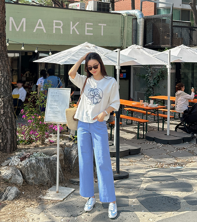 Hidden pocket straight wide cotton pants