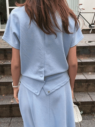 Soft tan back button short sleeve tee