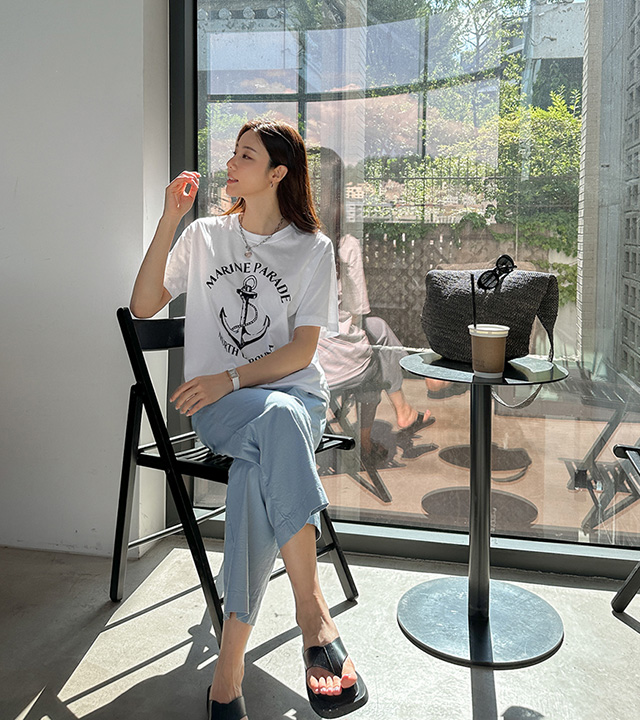 Marine print short-sleeve T-shirt