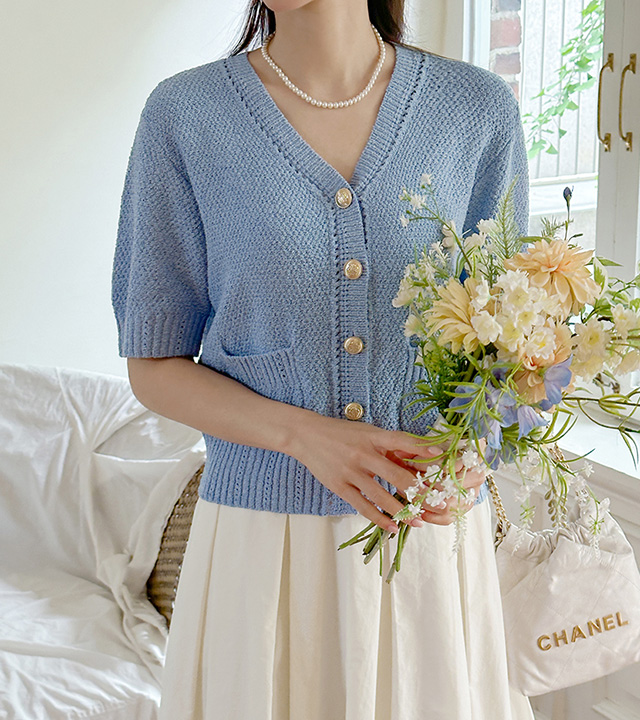 Sky gold button cardigan