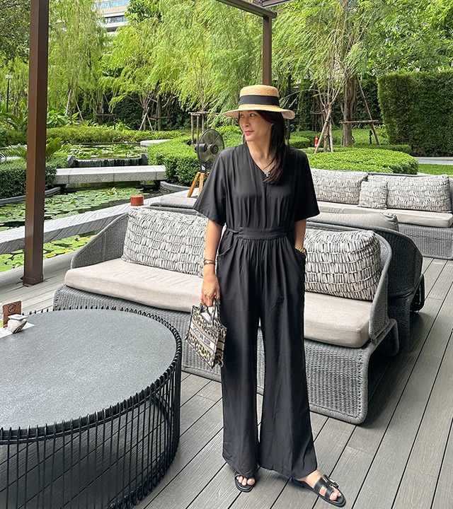 Summer chic shirring jumpsuit
