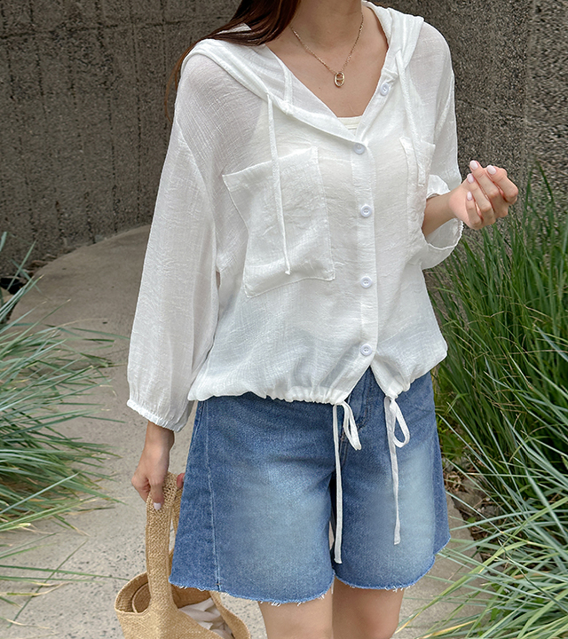 Natural hooded shirt blouse