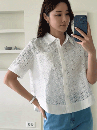 Flower punching shirt blouse