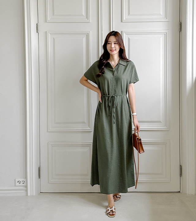 Laurent open collar long dress