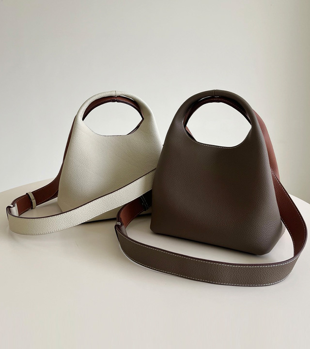 Real leather two-tone tote bag