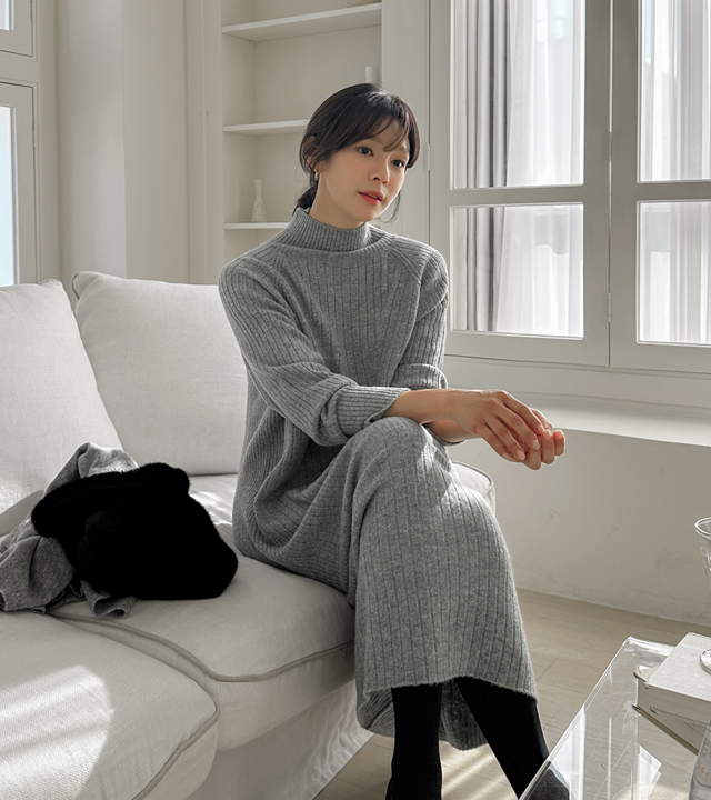 High neck knit one piece