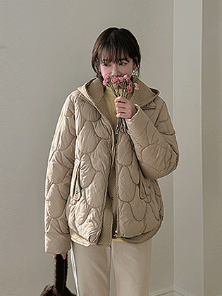 Hooded color block wave padding