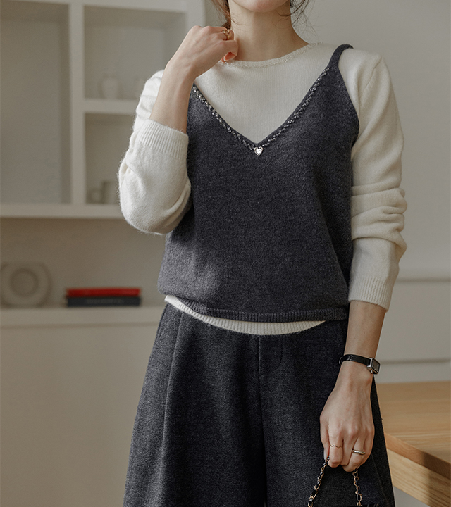 Beaded bustier knit set