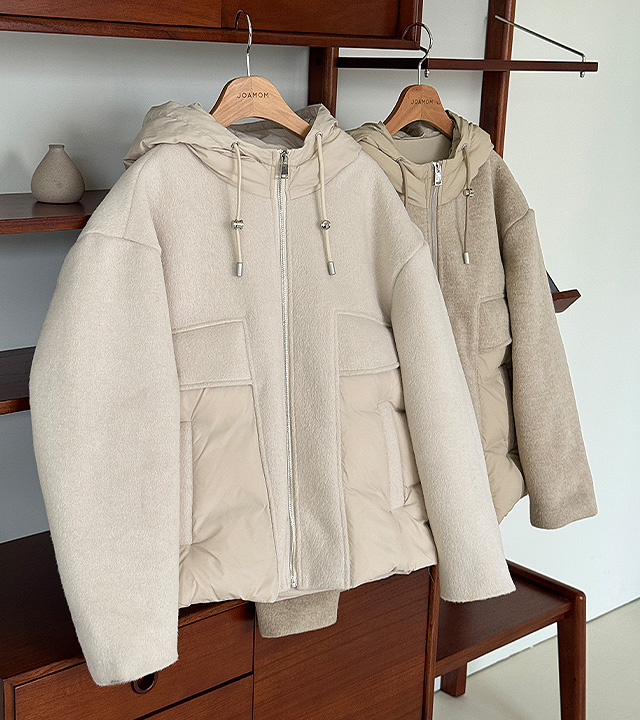 Wool Blend Hood Duck Down Padding