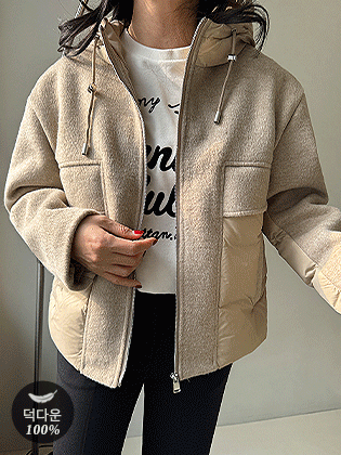 Wool Blend Hood Duck Down Padding