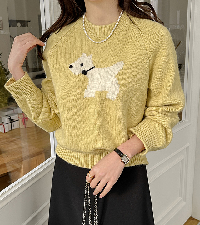 Puppy round neck knit tee