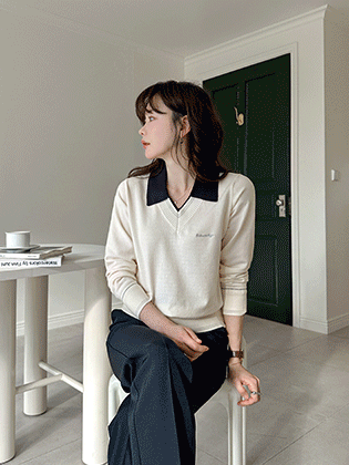 River Shirt Collar Color Block Knit