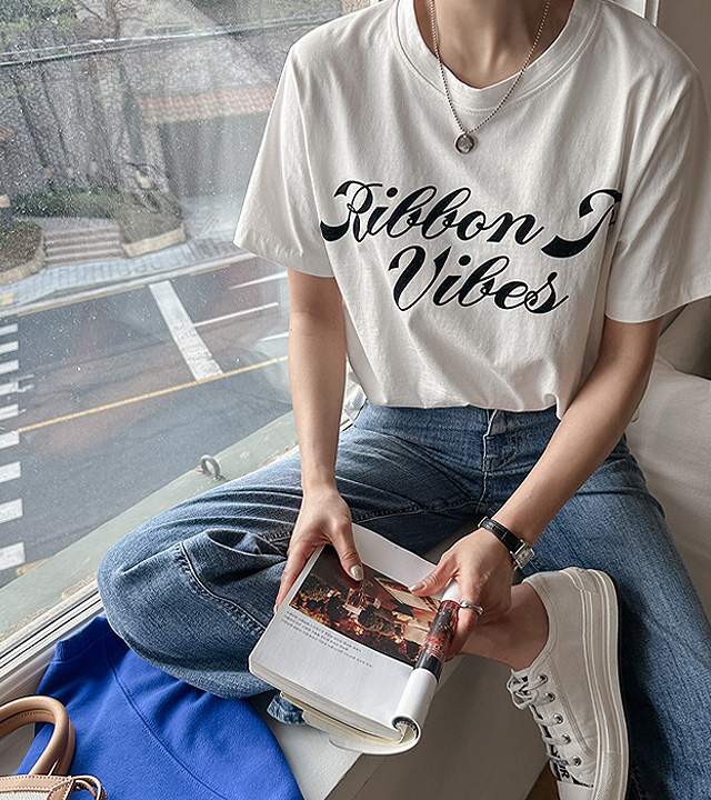 Ribbon flocking short sleeve tee