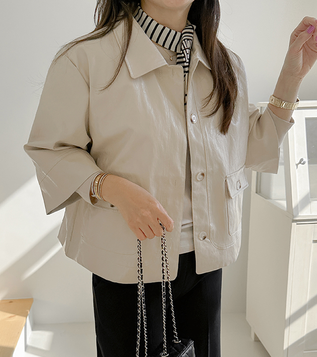 Eco leather 7-quarter jacket