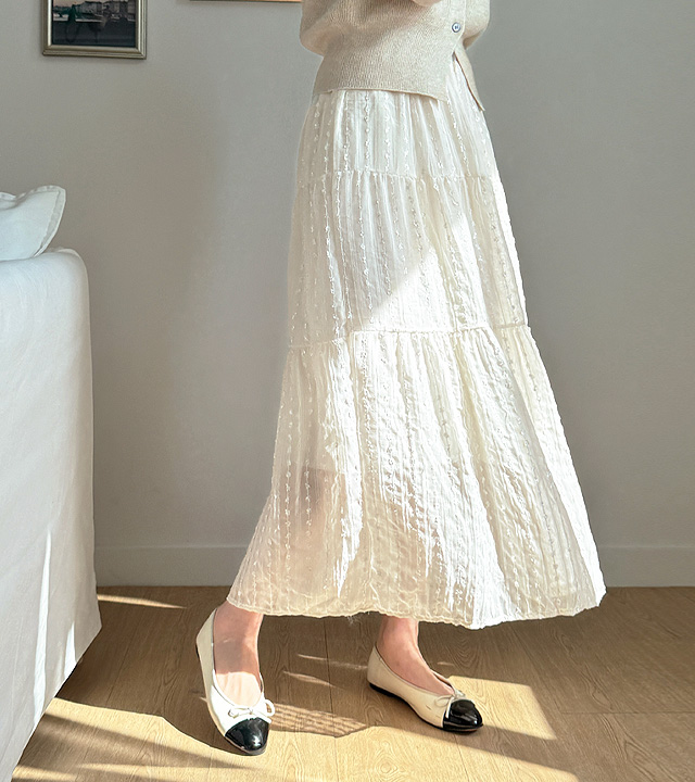 Fringe lace chiffon skirt