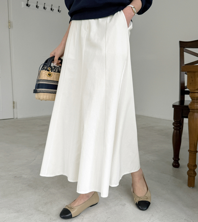Knob Cotton Long Skirt