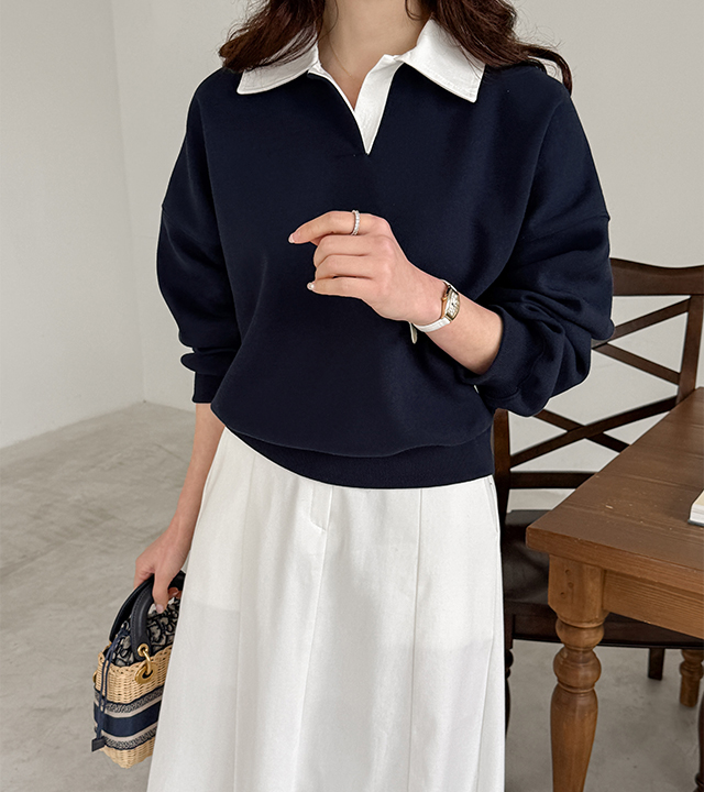 Shirt collar color blocking man to man