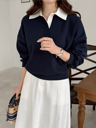 Shirt collar color blocking man to man