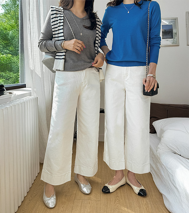 Ecru crop wide cotton pants
