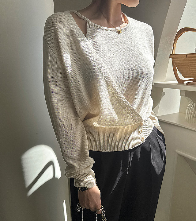 Cutout Button Wrap Knit