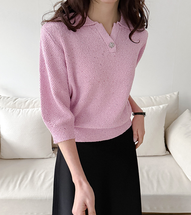 Spangle Volume Collar 7-part Knit