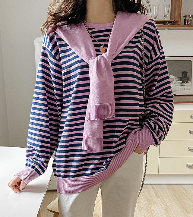 Striped knit shawl set