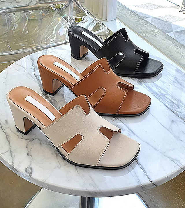 Real Leather H Mule Slippers 