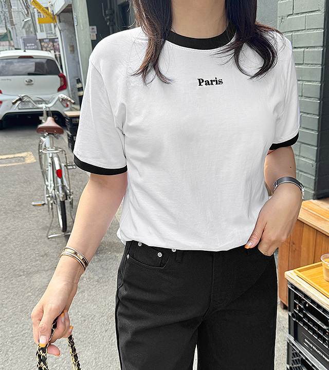 Paris embroidery color block tee