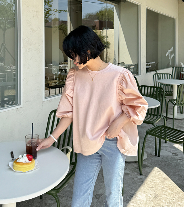 Musen puff color block blouse